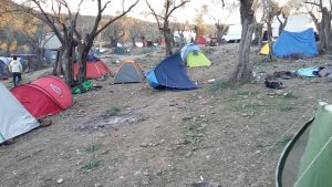 Tents in the wind in Moria, Lesvos